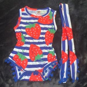 baby girl one piece strawberry romper & headband